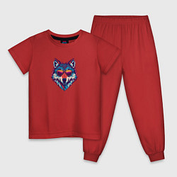Пижама хлопковая детская Красочный волк в стильных очках, цвет: красный