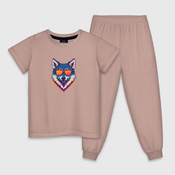 Пижама хлопковая детская Красочный волк в очках, цвет: пыльно-розовый