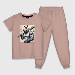 Пижама хлопковая детская Качок Булли с битой - нейросеть, цвет: пыльно-розовый