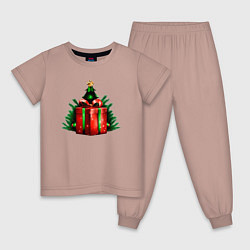 Пижама хлопковая детская Рождественский подарок, цвет: пыльно-розовый