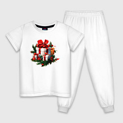 Пижама хлопковая детская Рождественский подарок, цвет: белый
