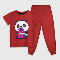 Пижама хлопковая детская Панда с подарком, цвет: красный