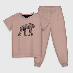 Пижама хлопковая детская Шимпанзе гуляет, цвет: пыльно-розовый