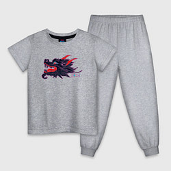Пижама хлопковая детская Злобная чёрная драконья голова, цвет: меланж