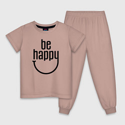 Пижама хлопковая детская Смайлик - будь счастлив, цвет: пыльно-розовый