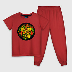 Детская пижама Хохломская роспись цветы и ягоды в чёрном круге