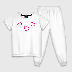Пижама хлопковая детская Сердечки кистью, цвет: белый