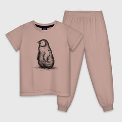 Пижама хлопковая детская Пингвиненок пушистый, цвет: пыльно-розовый
