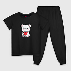 Пижама хлопковая детская Белый медвежонок с сердечком, цвет: черный