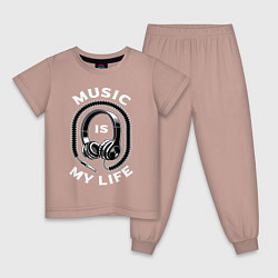 Пижама хлопковая детская Музыка is my life, цвет: пыльно-розовый