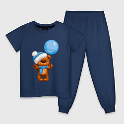 Пижама хлопковая детская Плюшевый мишка с голубым воздушным шариком, цвет: тёмно-синий