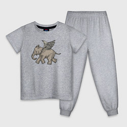 Пижама хлопковая детская Слон с крыльями, цвет: меланж