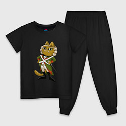 Пижама хлопковая детская Кот-солдат, цвет: черный