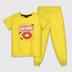 Пижама хлопковая детская Go girl lips, цвет: желтый