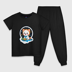 Пижама хлопковая детская Собачка в звездном небе, цвет: черный