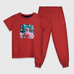 Пижама хлопковая детская Розовый фламинго игрушка, цвет: красный