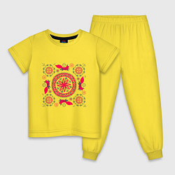Пижама хлопковая детская Солярные знаки и белки символы круговорота, цвет: желтый