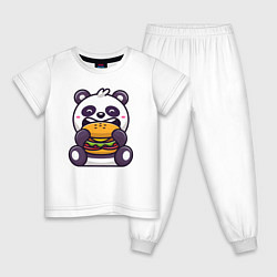 Пижама хлопковая детская Панда ест гамбургер, цвет: белый