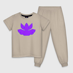 Пижама хлопковая детская Узорный лотос с листиком, цвет: миндальный