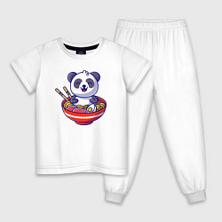 Пижама хлопковая детская Панда ест рамен, цвет: белый