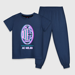 Пижама хлопковая детская AC Milan FC в стиле glitch, цвет: тёмно-синий
