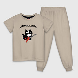 Пижама хлопковая детская Meowtallica cat, цвет: миндальный