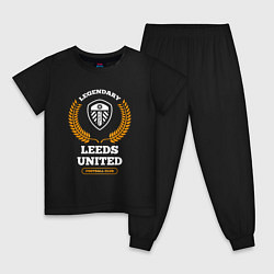 Пижама хлопковая детская Лого Leeds United и надпись legendary football clu, цвет: черный