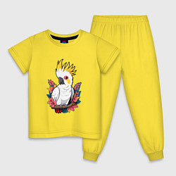 Пижама хлопковая детская Попугай какаду на ветке с листьями, цвет: желтый