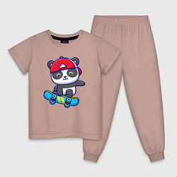 Пижама хлопковая детская Panda skater, цвет: пыльно-розовый