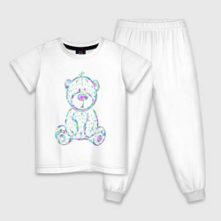 Пижама хлопковая детская Игрушка - мишка радужный, цвет: белый