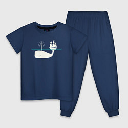 Пижама хлопковая детская Кит и корабль, цвет: тёмно-синий