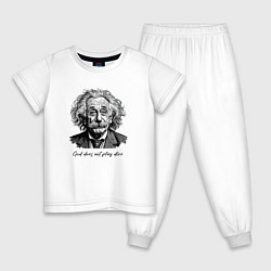 Пижама хлопковая детская Прикол Эйнштейн бог не играет в кости, цвет: белый