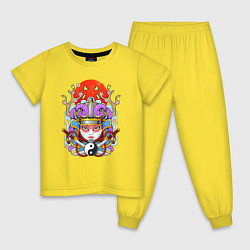 Пижама хлопковая детская Мифологическая девушка самурай, цвет: желтый