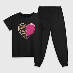 Пижама хлопковая детская Сердце в груди, цвет: черный