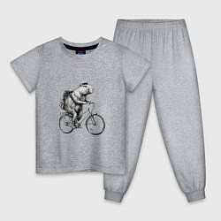Пижама хлопковая детская Капибара на велосипеде в черном цвете, цвет: меланж