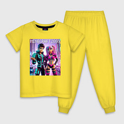 Пижама хлопковая детская Barbie and Ken Voxel ai art Minecraft 2099, цвет: желтый
