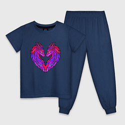 Пижама хлопковая детская Драконы и сердце, цвет: тёмно-синий