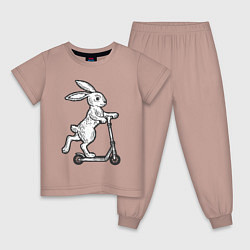 Пижама хлопковая детская Зайчик с самокатом, цвет: пыльно-розовый