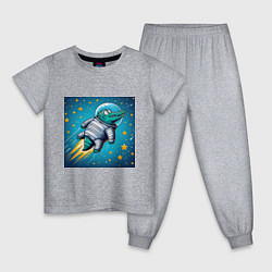 Пижама хлопковая детская Крокодил летит в космосе, цвет: меланж