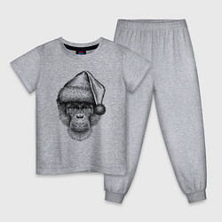 Пижама хлопковая детская Новогодний шимпанзе, цвет: меланж