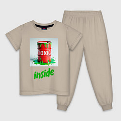 Пижама хлопковая детская Токсик внутри - Toxic Inside, цвет: миндальный