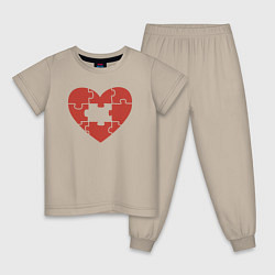 Пижама хлопковая детская Puzzle heart, цвет: миндальный