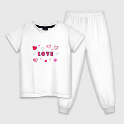 Пижама хлопковая детская Любовь и сердечки, цвет: белый