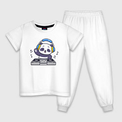 Пижама хлопковая детская Панда диджей, цвет: белый