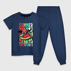 Пижама хлопковая детская Летние вибрации, цвет: тёмно-синий