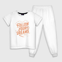 Пижама хлопковая детская Следуй за своей мечтой, цвет: белый