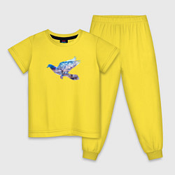 Пижама хлопковая детская Летящий голубь и ночной город с двойной экспозицие, цвет: желтый
