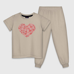 Пижама хлопковая детская Hearts love, цвет: миндальный