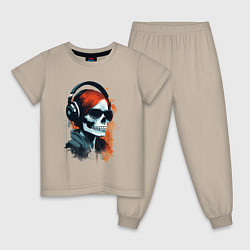 Пижама хлопковая детская Grunge redhead girl skull, цвет: миндальный