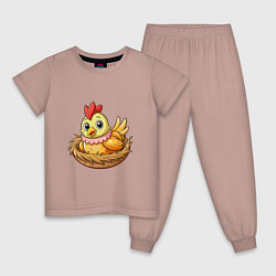 Пижама хлопковая детская Курица в гнезде, цвет: пыльно-розовый